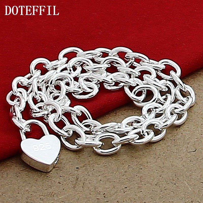 DOTEFFIL 925 Sterling Silver Heart Lock Pendant Necklace 18 Inch Chain For Women Wedding Engagement Fashion Jewelry