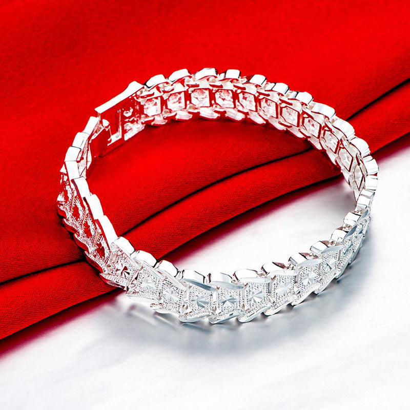 DOTEFFIL 925 Sterling Silver Wide Wristband Bracelet For Women Man Wedding Engagement Party Fashion  Jewelry