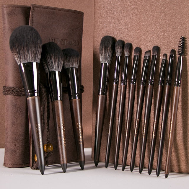 DUESI 12Pcs/Set Wooden Makeup Brushes Set Foundation Face Blush Powder Concealer Eyelash Eyeshadow Luxury Cosmetics Tools Case