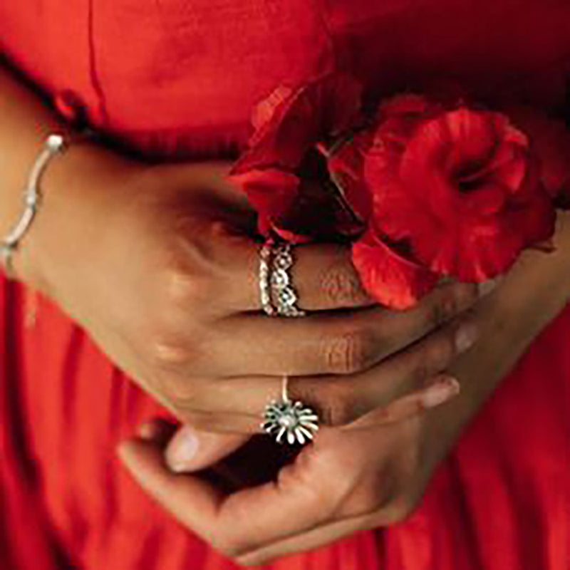 Danturn New 925 Sterling Silver Daisy Flower Crown Pink Wrapped Open Rings Original 925 Silver Women Rings Brand Jewelry Gift