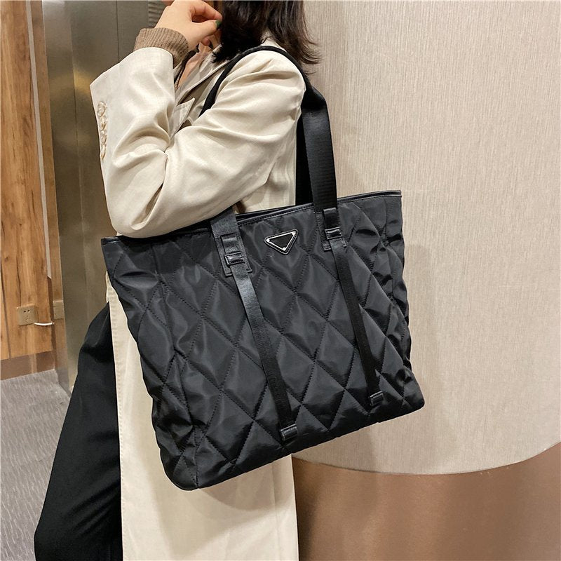 Designer Brand Women's Tote Bag Rhombus Check Shoulder Bags Large Capacity Female Handbag High Quality Nylon Shopping Bag