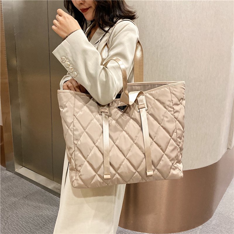 Designer Brand Women's Tote Bag Rhombus Check Shoulder Bags Large Capacity Female Handbag High Quality Nylon Shopping Bag