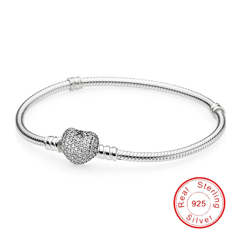Dorpshipping 925 Sterling Silver Heart Snake Chain Bracelet For Women Have Logo Fit Original Charm Beads Jewelry Gift