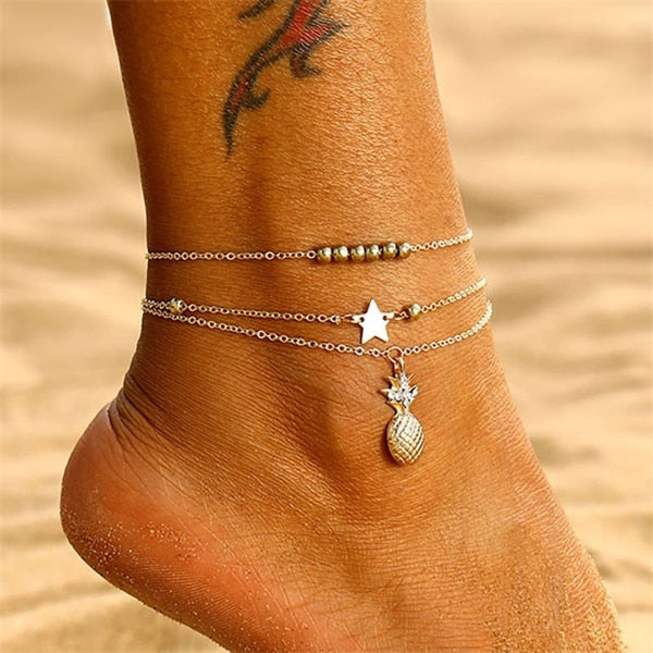 EN Fashion Crystal Anklets For Women Gold Silver Color Boho Anklet Strap Bracelet on the Leg Foot Bracelets Bohemian Jewelry