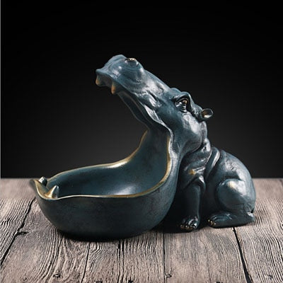 ERMAKOVA Resin Hippo Statue Hippopotamus Sculpture Figurine Key Candy Container Decoration Home Table Decoration Accessories