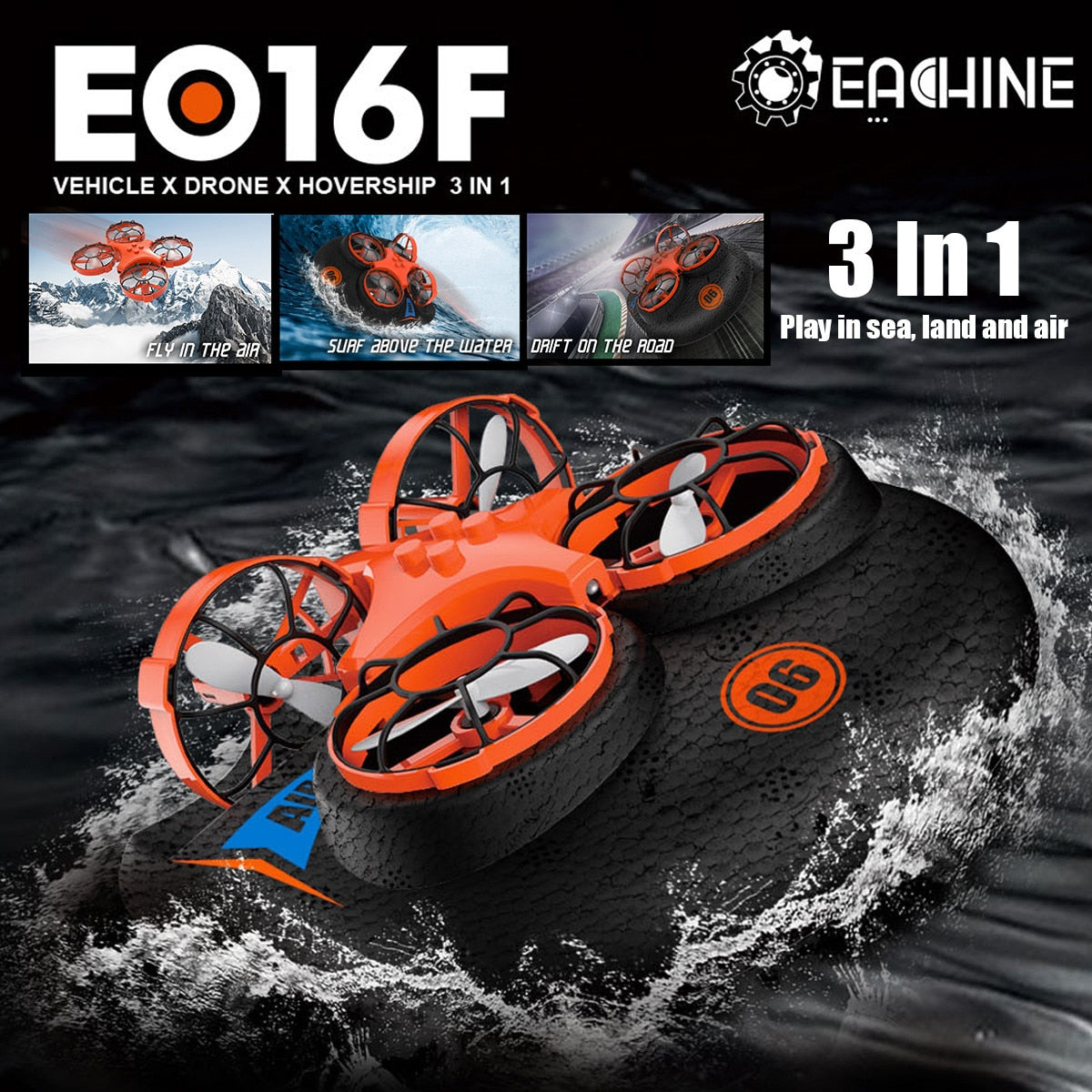 Eachine E016F 3-in-1 RC Quadcopter Drone Helicopter EPP Flying Air Boat Land Driving Mode Detachable One Key Return Toys RTF