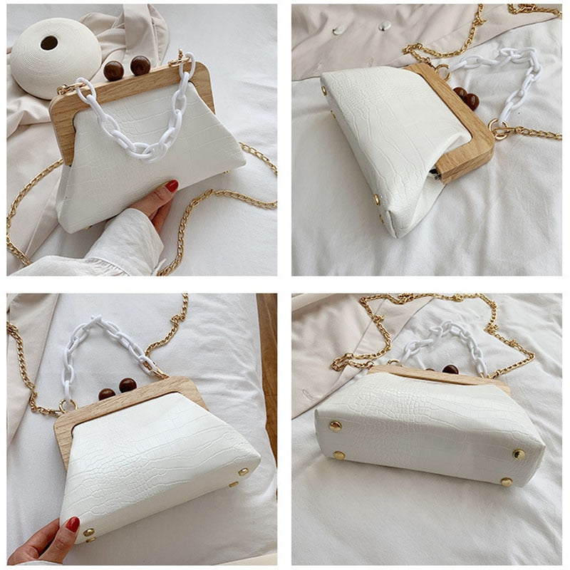 Elegant Acrylic Chain Design Pu Leather Crossbody Bags For Women 2020 Wild Solid Color Small Shoulder Bags Female Handbags