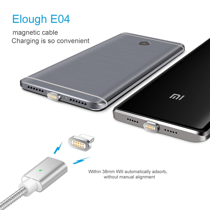 Elough E04 Magnetic Cable For iPhone Samsung Xiaomi Micro USB Type C Cable Fast Charging Mobile Phone Magnet Charger USB Cable