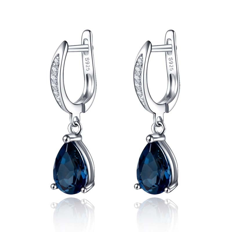 Exquisite 925 Sterling Silver Waterdrop Shaped Blue Zircon Earrings for Women Wedding Jewelry Girl Gift Pendientes Oorbellen