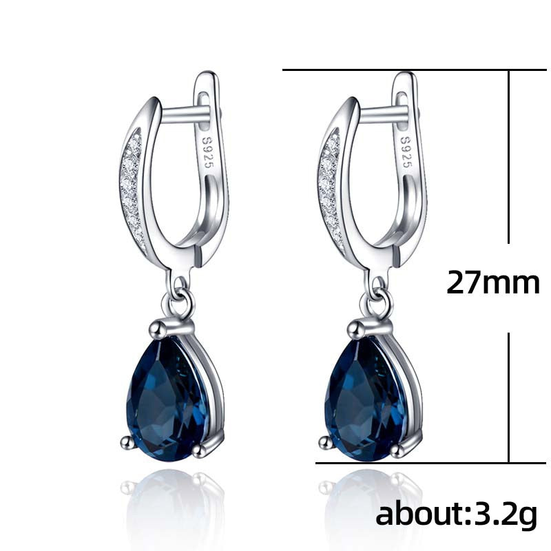 Exquisite 925 Sterling Silver Waterdrop Shaped Blue Zircon Earrings for Women Wedding Jewelry Girl Gift Pendientes Oorbellen