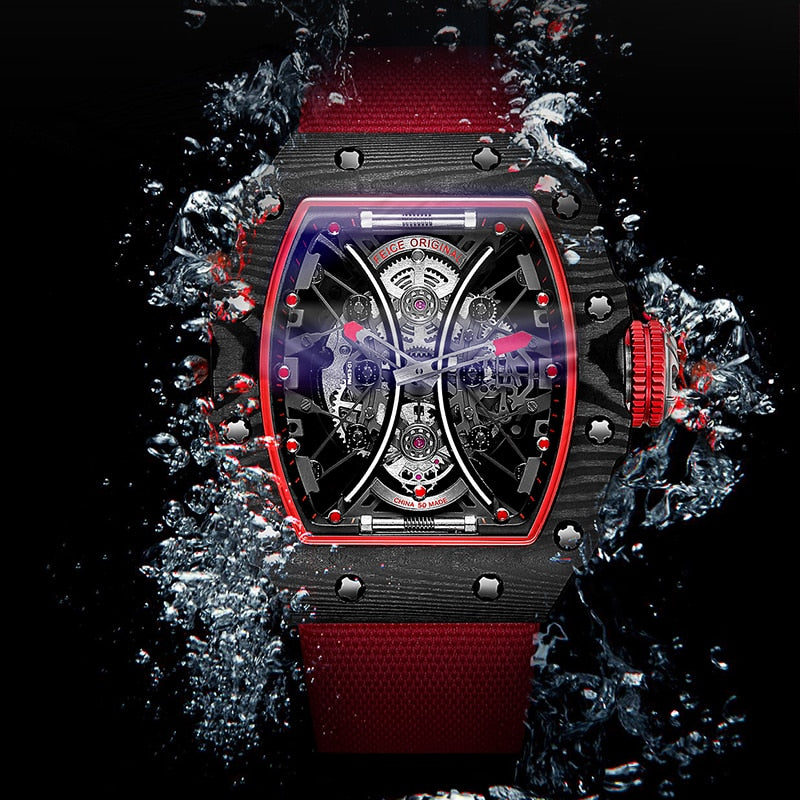 FEICE Men Skeleton Automatic Mechanical Watch Barrel Type Double-Sided Sport Luxury Watch Waterproof Fashion Watch FM602