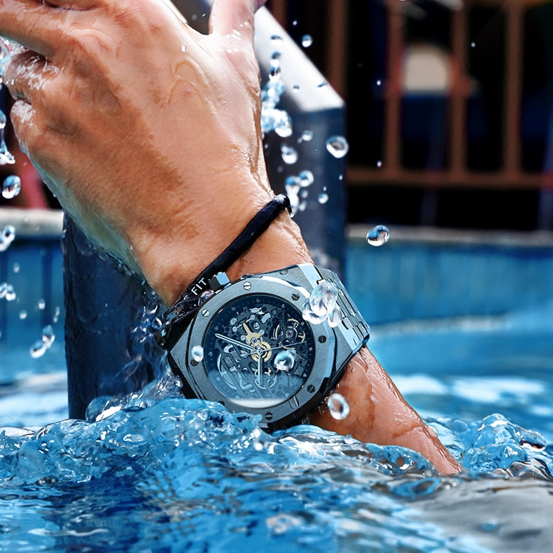 FEICE Sports Automatic Watch Men's Skeleton Mechanical Watch Waterproof Openwork Sapphire Crystal Wrist Watches for Men FM019N