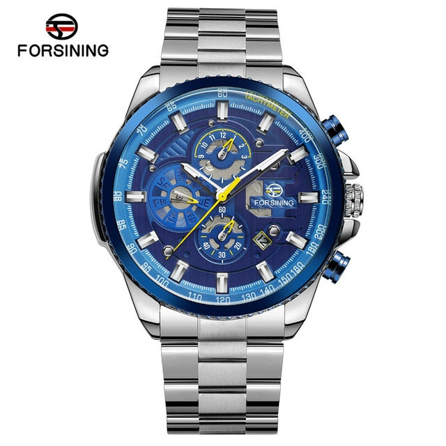FORSINING Automatic Mechanical Men Wristwatch Military Sport Male Clock Top Brand Luxury Black Stainless Steel Man Watch 6909