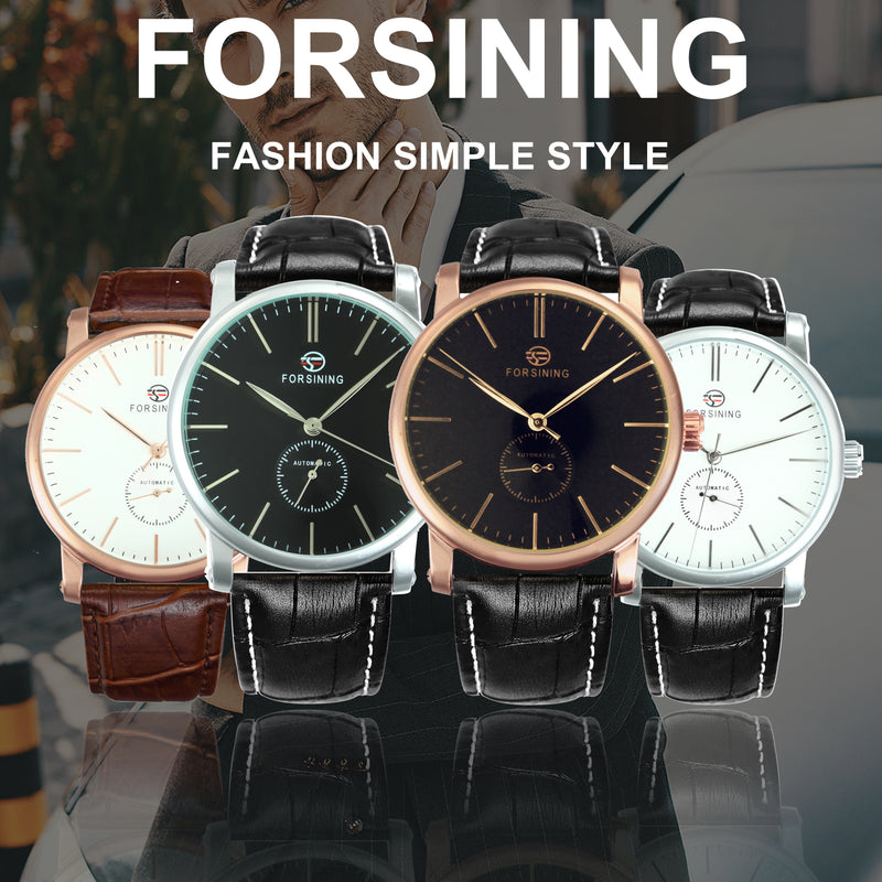 FORSINING Simple Automatic Watch Men Leather Strap Fashion Business Mens Watches Top Brand Luxury Skeleton Mechanical Relogio