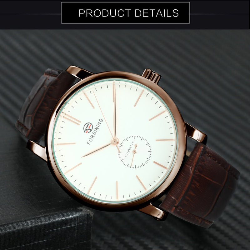 FORSINING Simple Automatic Watch Men Leather Strap Fashion Business Mens Watches Top Brand Luxury Skeleton Mechanical Relogio