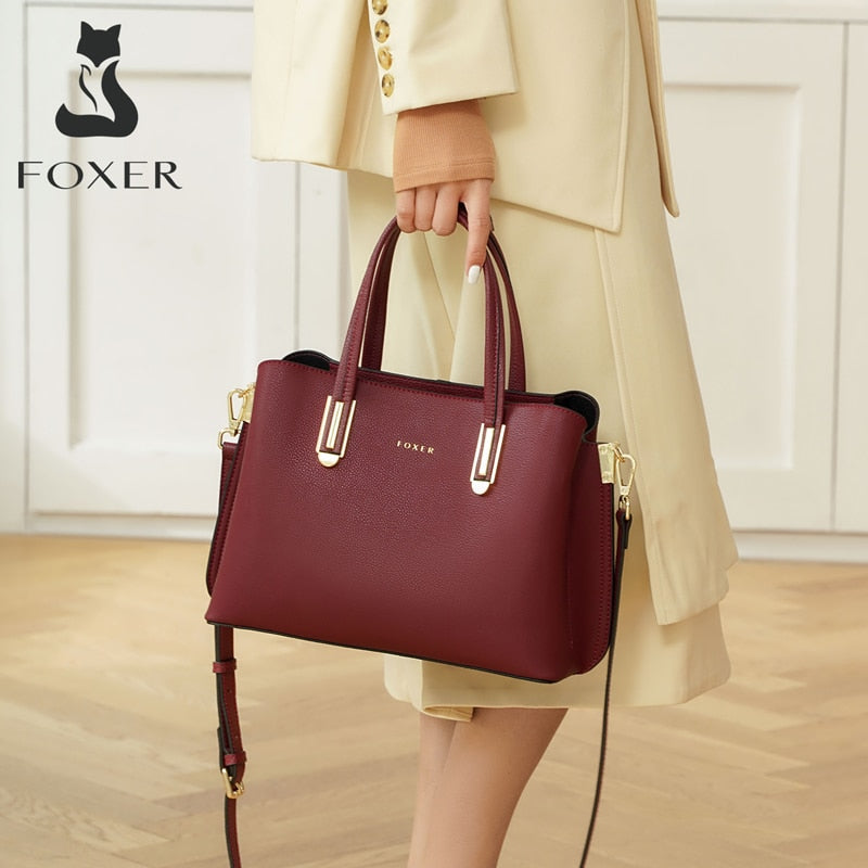 FOXER Brand Luxury Handbag Cow Leather Women's Bag Commute Top-handle Purse Bag Lady Elegant Totes Female Classic Crossbody Bag