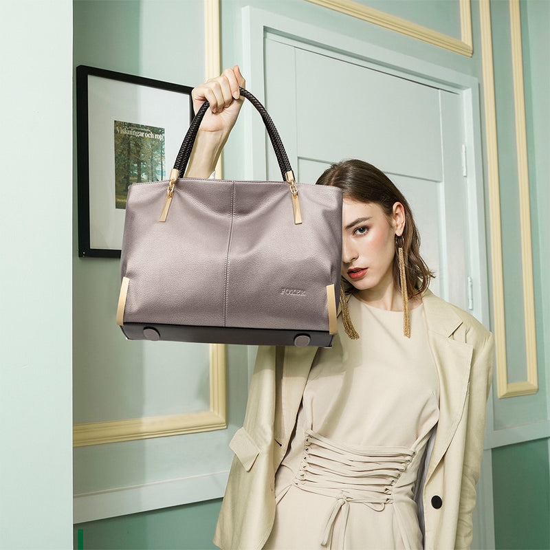 FOXER Brand Women's Cow Leather Handbags Female Shoulder bag designer Luxury Lady Tote Large Capacity Zipper Handbag for Women