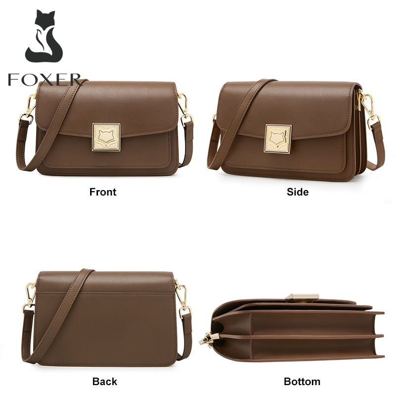 FOXER Fashion Organ Box Bag Ladies Autumn Winter Retro Shoulder Bag Temperament Women's Messenger Bag Split Leather Square Bag
