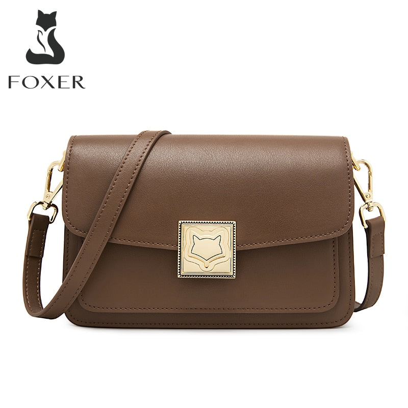 FOXER Fashion Organ Box Bag Ladies Autumn Winter Retro Shoulder Bag Temperament Women's Messenger Bag Split Leather Square Bag