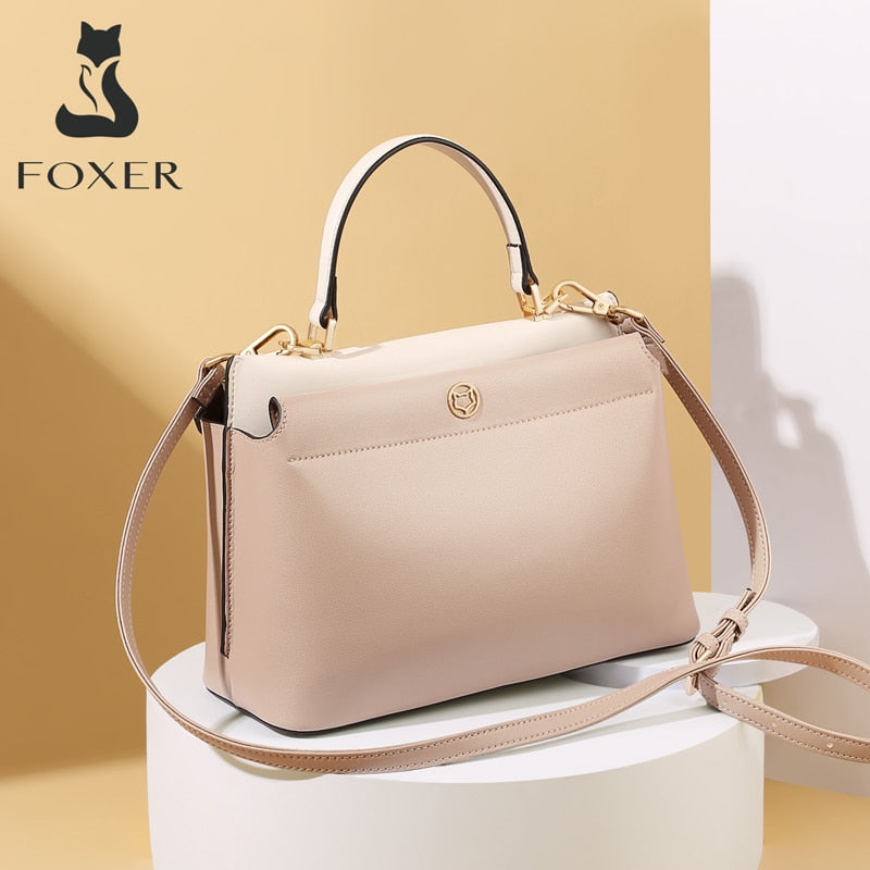 FOXER Khaki Fashion Lady Totes Soft Leather Women's Shoulder Crossbody Bag Casual Elegant Handbag Mother Gift Fall Winter Purse