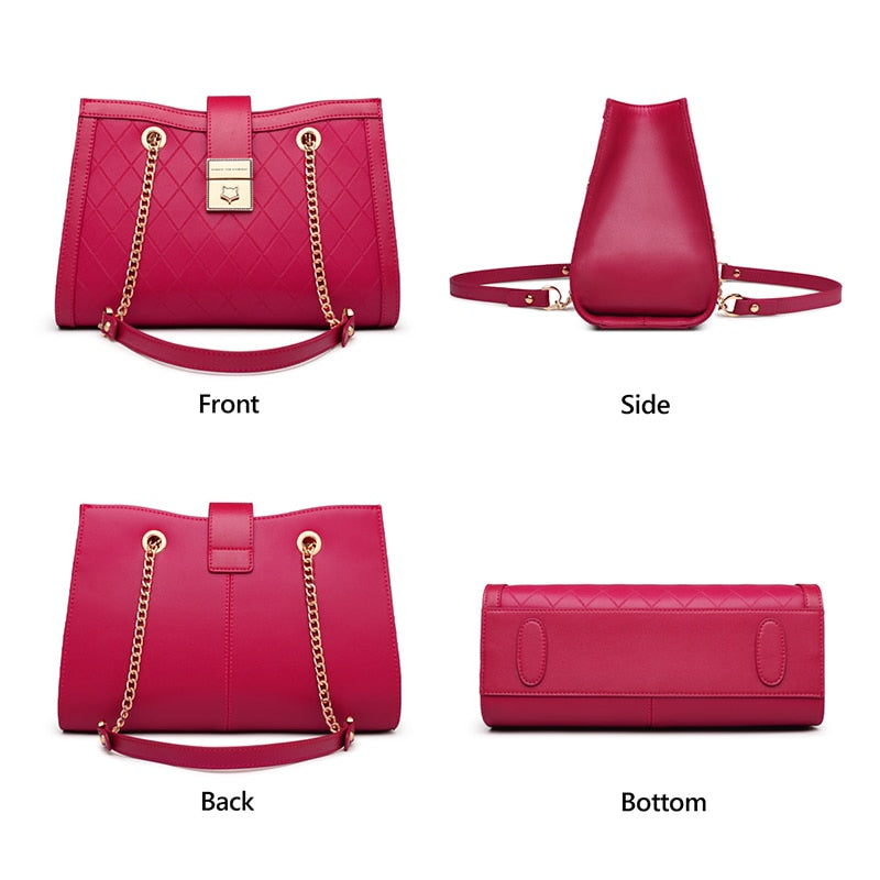 FOXER Split Leather Chain Shoulder Bags Women's Handbags Lady Middle Handle Purse Classic Shoulder Messenger Bag Luxury Design