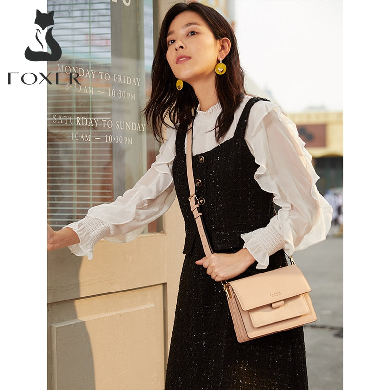 FOXER Women Bags Split Cow Leather Crossbody Shoulder Bags 2020 Fashion Small Lady Flap Purse Female Bag Valentine Gift for Girl