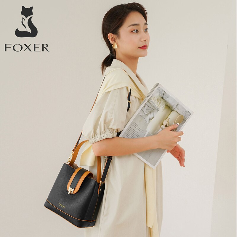 FOXER Women Handbags Shoulder Crossbody Bags Luxury Designer  Ladies Middle Totes Female Vintage Top-handle Purse Fashion Style