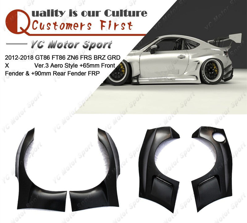 FRP Fiber Glass GRD X PD Ver.3 Aero Style +65mm Front & +90mm Rear Fender Flares Kit Fit For 2012-2018 GT86 FT86 ZN6 FRS BRZ