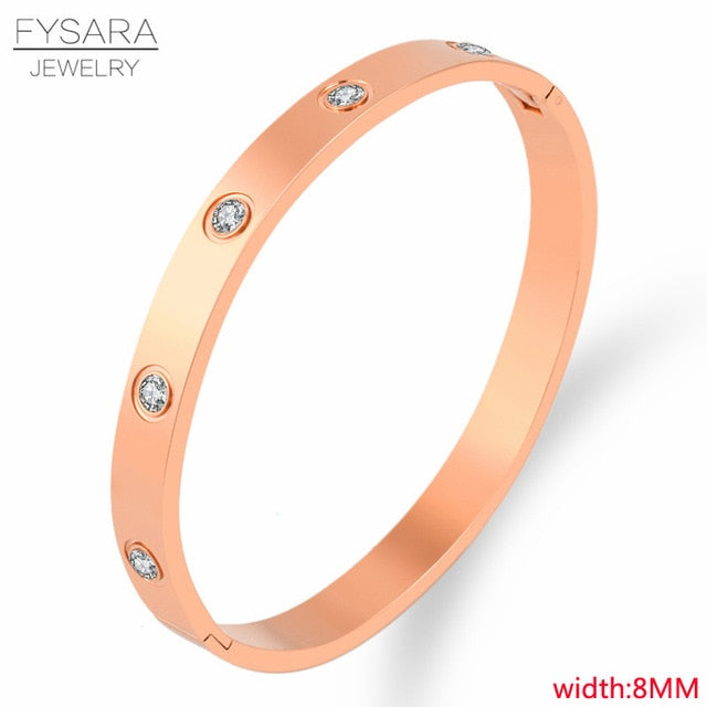 FYSARA Luxury Brand Crystals Love Bangles Cubic Zirconia Bracelets Couple Luxuxy Jewelry Stainless Steel Bangles For Women Gift