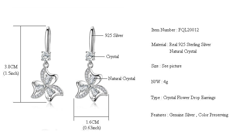 Fanqieliu 925 Sterling Silver Earrings Female Wedding Jewelry Luxury Crystal Earrings For Women Flower Drop Earrings FQL20012