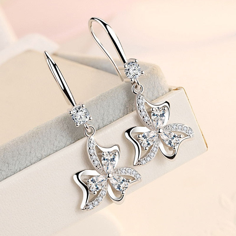 Fanqieliu 925 Sterling Silver Earrings Female Wedding Jewelry Luxury Crystal Earrings For Women Flower Drop Earrings FQL20012