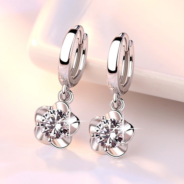 Fanqieliu Real 925 Sterling Silver Drop Earrings Flower Purple Rhinestone Jewelry Fashion Earrings For Women FQL193217