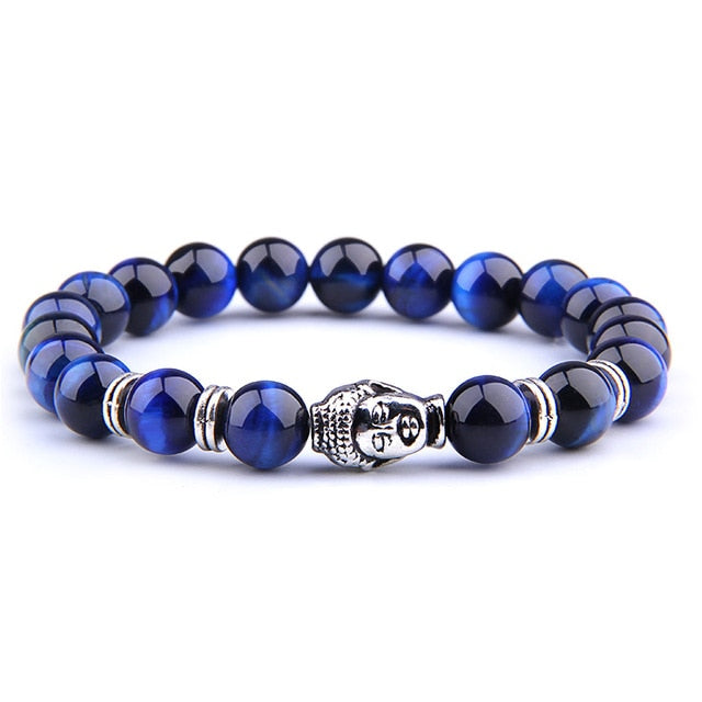 Fashion AAA Royal Blue Tiger Eye Men's Bracelet Beads Natural Stone Buddha Stretch Charm Bracelets for Women Men Jewelry 2020