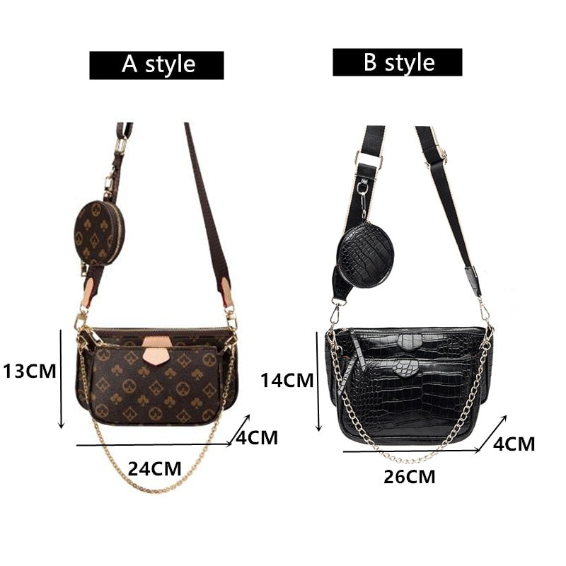 Fashion Brand Designer women bag 3-IN-1 Messenger Handbag Tote Leather Floar Crossbody handbag New Shoulder Bag Clutch purse
