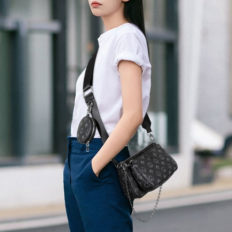 Fashion Brand Designer women bag 3-IN-1 Messenger Handbag Tote Leather Floar Crossbody handbag New Shoulder Bag Clutch purse