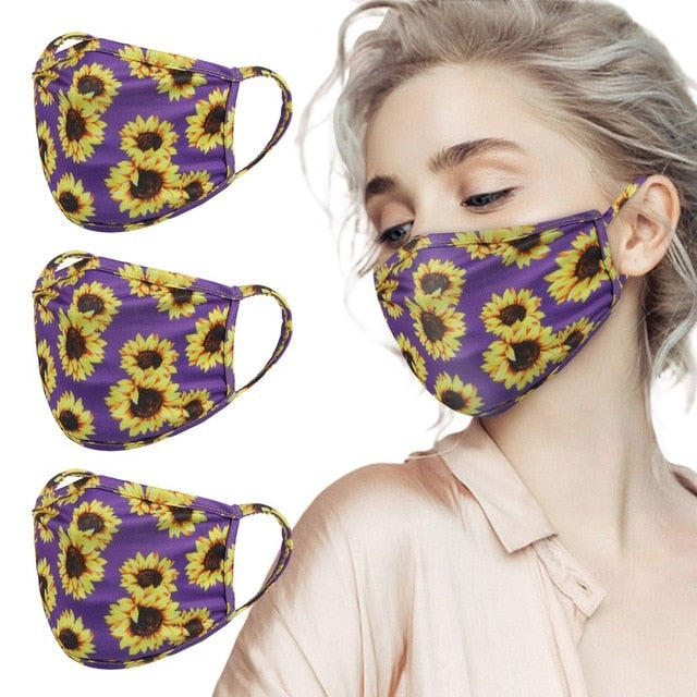 Fashion Casual Sunflower Printed Outdoors Washable Mask For Face With Adult Women Protection Breathable Halloween Cosplay