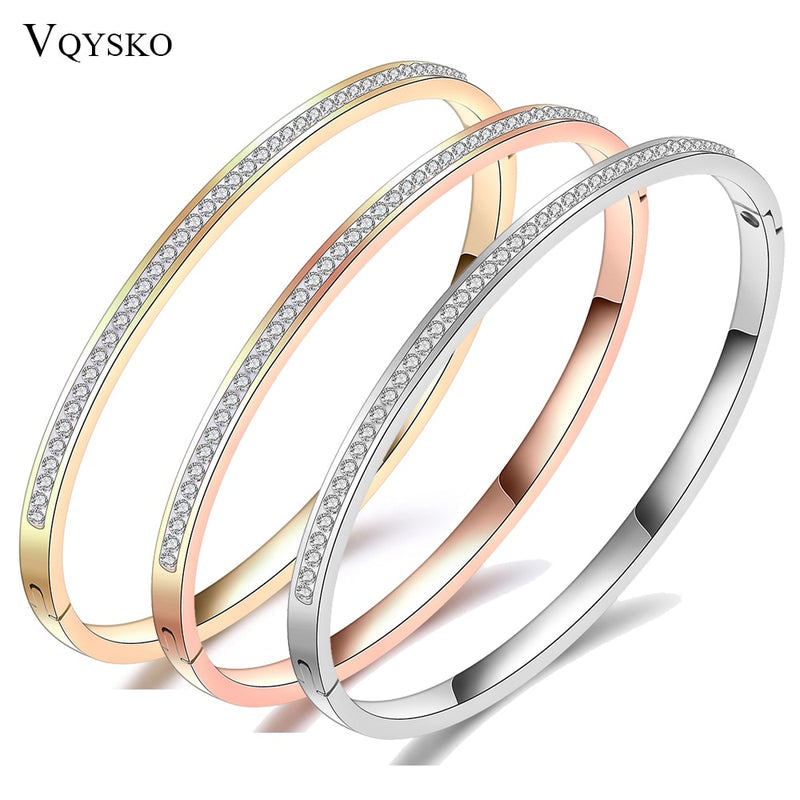 Fashion Jewelry Bangle Bracelets With Two Line Crystal Rhinestone Pave Stainless Steel Opening Bangle For Women Accessories