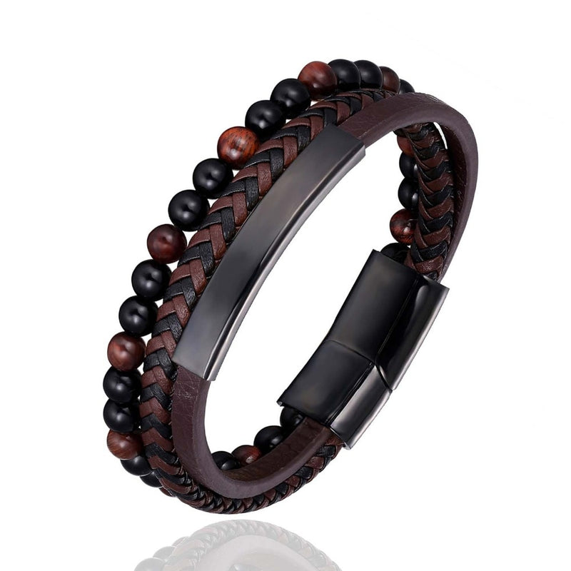 Fashion Male Jewelry Braided Leather Bracelet Tiger ee Beads Bracelet Black Stainless Steel Magnetic Clasps Men Wrist Gifts