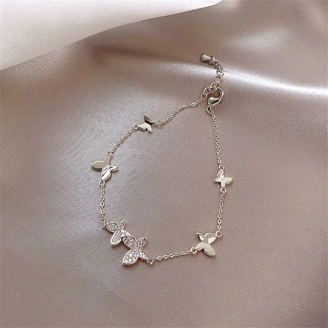 Fashion New AAA Cubic Zirconia Lucky Bracelet for Woman Shiny Crystal Butterfly Sweet Cuff Bracelet Female 2019 Jewelry Gifts