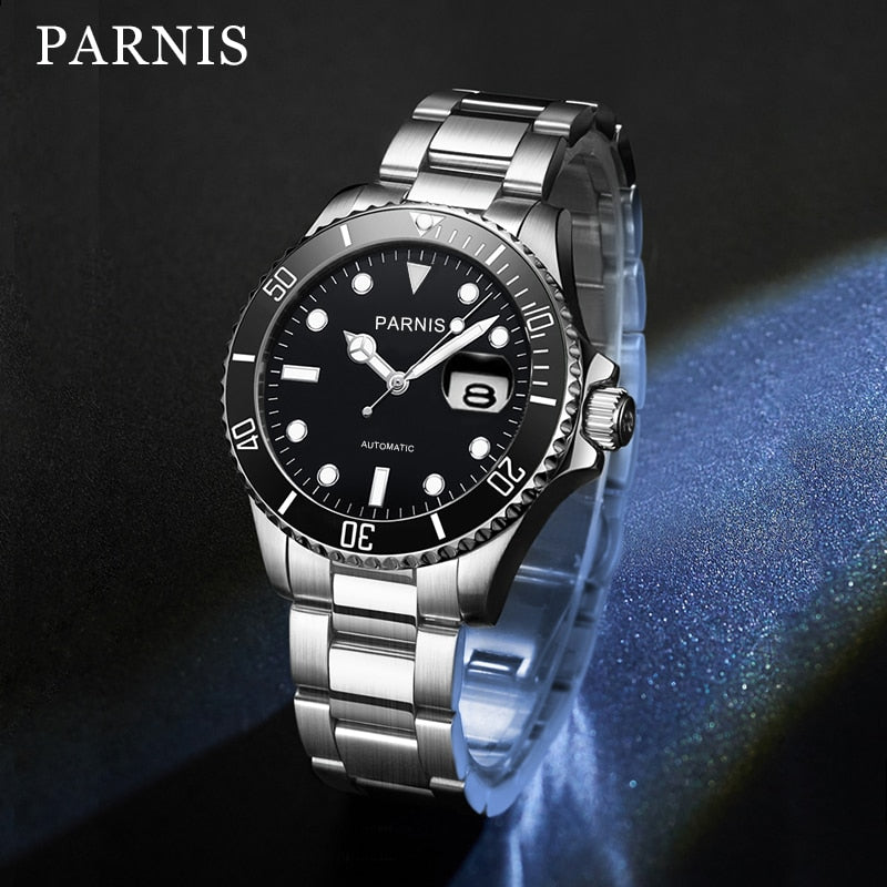 Fashion Parnis 40mm Automatic Mechanical Men Watch Calendar Men's Watches Steel Mekanik Erkek Kol Saati Reloj Automatico 2020