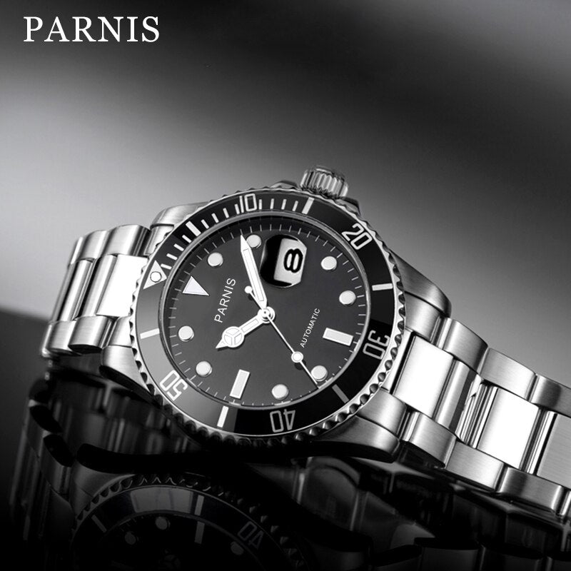Fashion Parnis 40mm Automatic Mechanical Men Watch Calendar Men's Watches Steel Mekanik Erkek Kol Saati Reloj Automatico 2020
