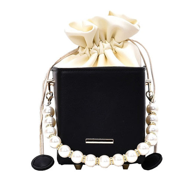 Fashion Pearl Chain Shoulder Bag Women Bucket Bag Luxury PU Leather Handbags Main Women Bags Designer Crossbody Bags For Female