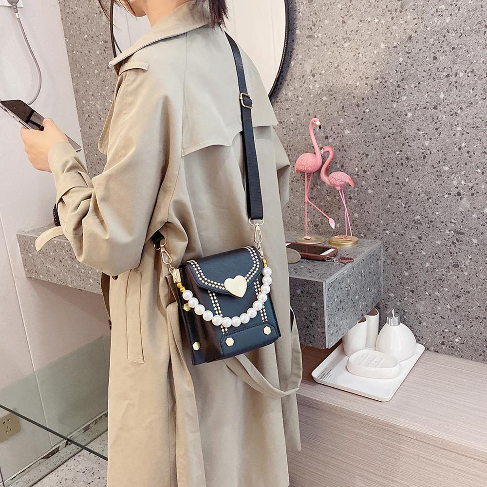 Fashion Pearl Women Shoulder Bag Love Buckle PU Leather Pure Color Lady Travel Daily Small Messenger Handbags