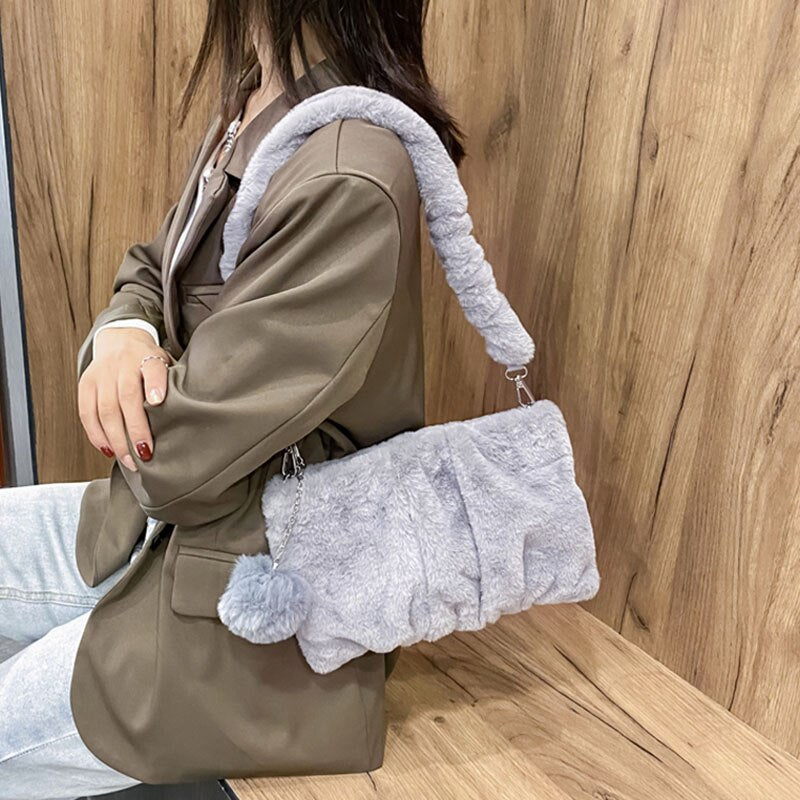 Fashion Plush Shoulder Bag For Women 2020 Winter New Brand Handbags Crossbody Bags Female Luxury Designer Purse Shopper Bag Gift