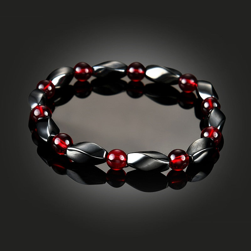 Fashion Red Agates Hematite Bracelets Men Positive Energy Hematite Charm Bracelets Women Natural Stone Lucky Bracelet Jewelry