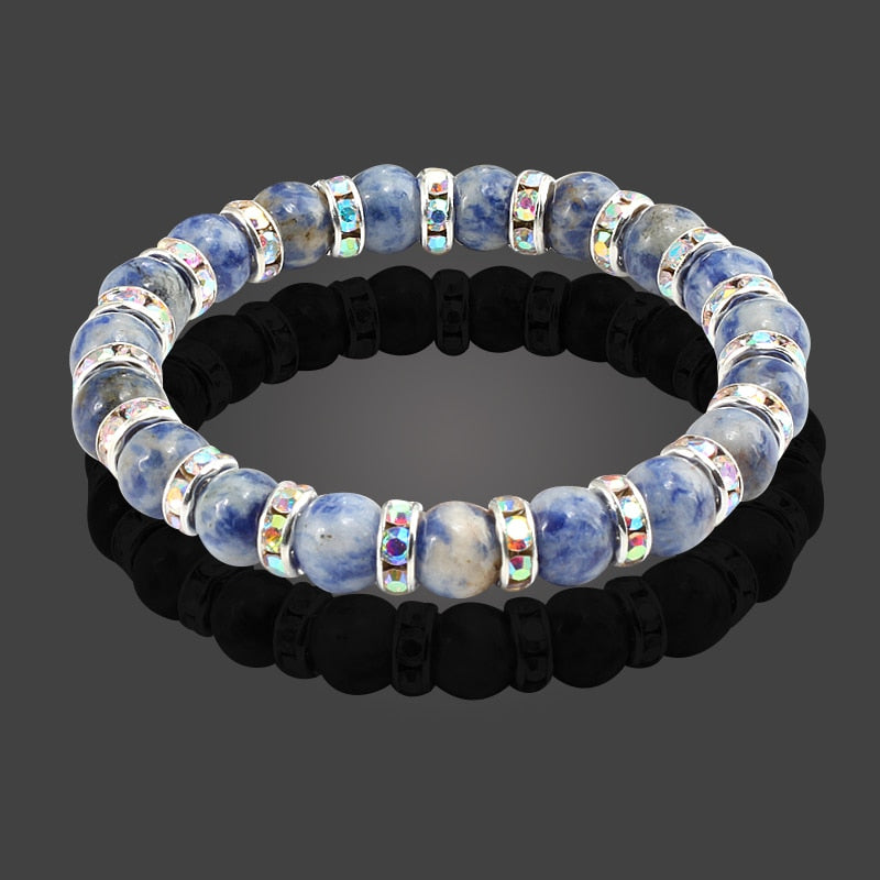 Fashion White and Blue Natural Stone Men's Bracelet Crystal Septa Bead Stretch Elastic Strand Bracelets Women Lucky Yoga Jewelry
