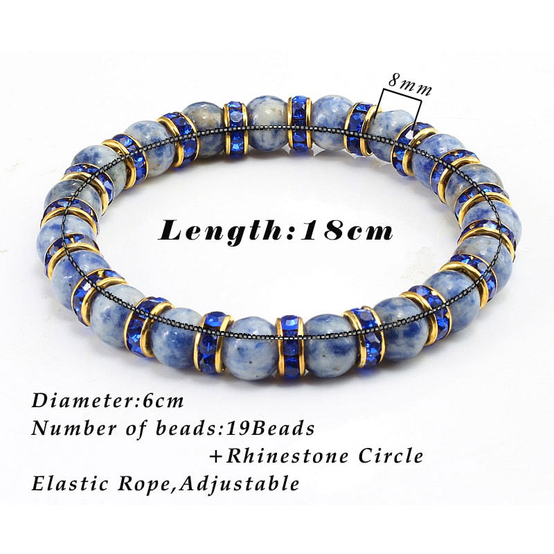 Fashion White and Blue Natural Stone Men's Bracelet Crystal Septa Bead Stretch Elastic Strand Bracelets Women Lucky Yoga Jewelry