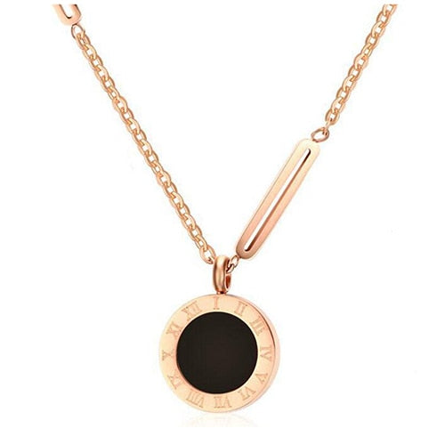Fashion Women Necklace Stainless Steel Black White Shell Necklaces With Roman Numeral Luxury Women Wedding Jewelry Collars
