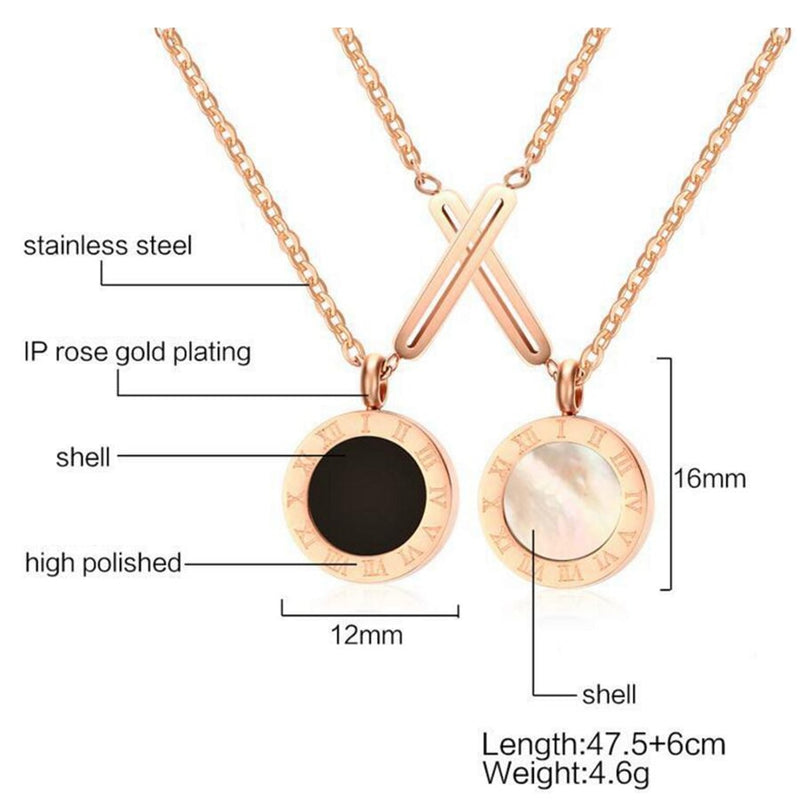 Fashion Women Necklace Stainless Steel Black White Shell Necklaces With Roman Numeral Luxury Women Wedding Jewelry Collars