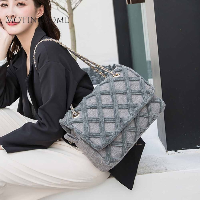 Fashion Women Shoulder Bag Canvas and Short Plush with Chains Large Shopper Bag Luxury Designer Handbags High Quality 2020 New